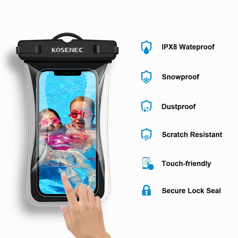 Waterproof Phone Pouch, [2-Pack] Floating IPX8 Universal Cell Phone Waterproof Case Underwater Dry Bag with Lanyard Take Pictures Compatible with iPhone, Samsung and More Up to 6.9'' Black+Black