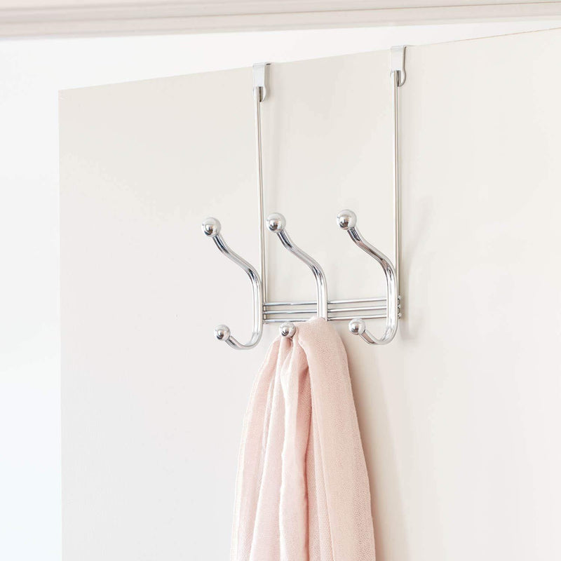 iDesign 53070 York Lyra Steel Over-The-Door 6-Hook Storage Rack - 8.38" x 5.25" x 11", Chrome