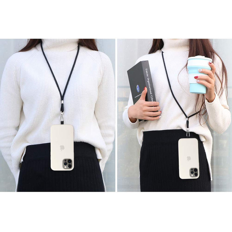 Black Universal Cell Phone Lanyard with Adjustable Strap- Phone Lanyard for Around The Neck and Compatible with iPhone, Galaxy and All Smartphones-It is Multipurpose Can Be Used for Card and Keys. BLACK