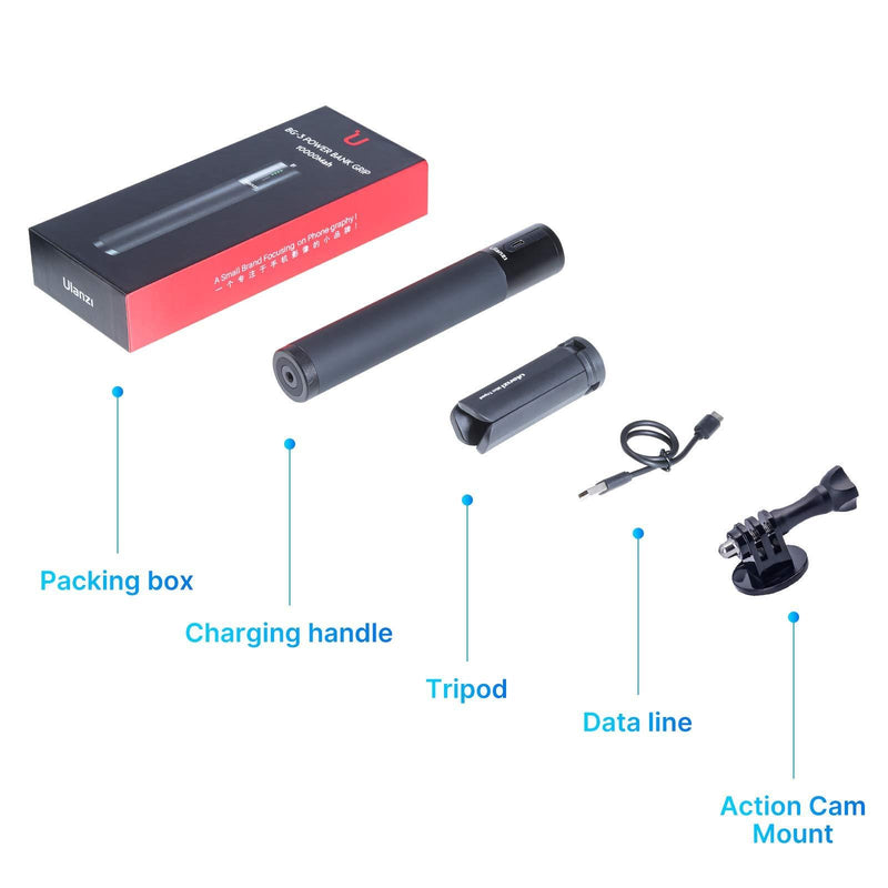 Battery Handle Grip for Gopro - ULANZI Select BG-3 10000mAh Power Stick, Camera Vlog Handgrip Extension Power Bank, PD/QC Backup Charging Battery Tripod Monopod for iPhone Gopro 10 DJI Pocket 2 zv1