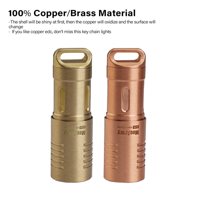 MecArmy X3S Copper/Brass Handheld Mini Keychain EDC Flashlight with Micro USB Charging | Portable Rechargeable Everyday Carry Keychain Torch|130 lumens Outdoor Waterproof Lamp (Copper)