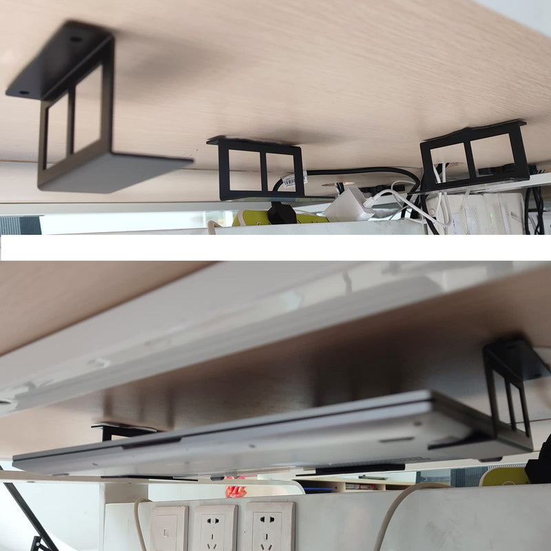 PIAOLGYI Under Desk Laptop Holder Mount with Screw,Bracket Devices Upto 1.9" Under Desk Mount for PS4,Cable Box,MacBook,Laptop & Moreï¼ˆ3 Pcsï¼‰ 1.9"