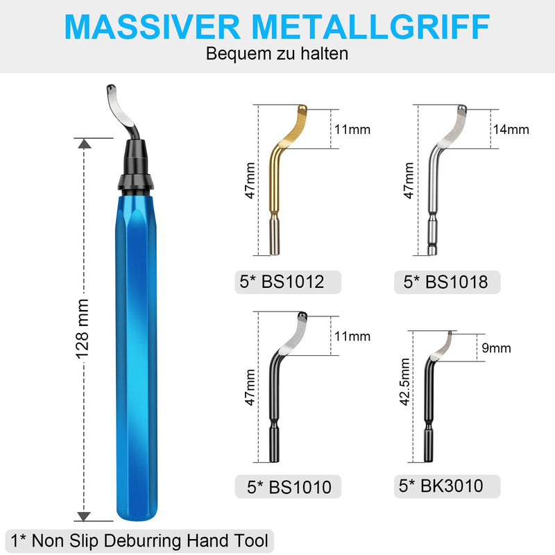 Heeieuk Metal Handle Hand Deburring Tools Burr Cutting with 20 Replacement Blades for Edge&Hole of 3D Printer, Plastic, Aluminum and Stainless Steel Deburring Tools Set