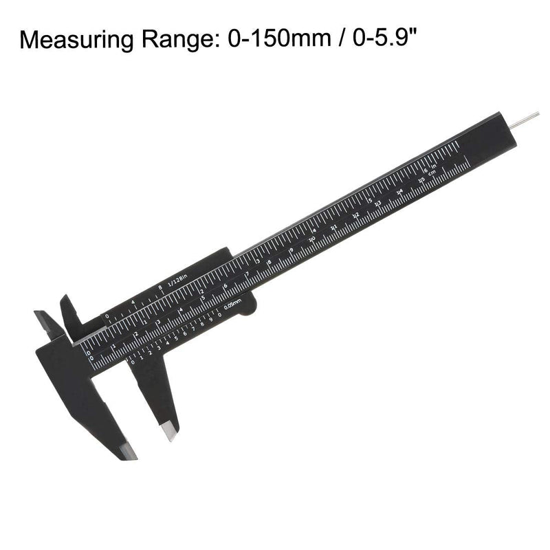 uxcell Vernier Caliper 150mm 6 Inch Metric Mini Double Scale Plastic Ruler Measuring Tool Black