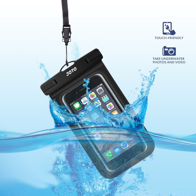 JOTO Universal Waterproof Pouch Cellphone Dry Bag Case for iPhone 13 Pro Max Mini, 12 11 Pro Max Xs Max XR X 8 7 6S Plus SE, Galaxy S20 S20+ S10 Plus S10e /Note 10+ 9, Pixel 4 XL up to 7" -Black Black