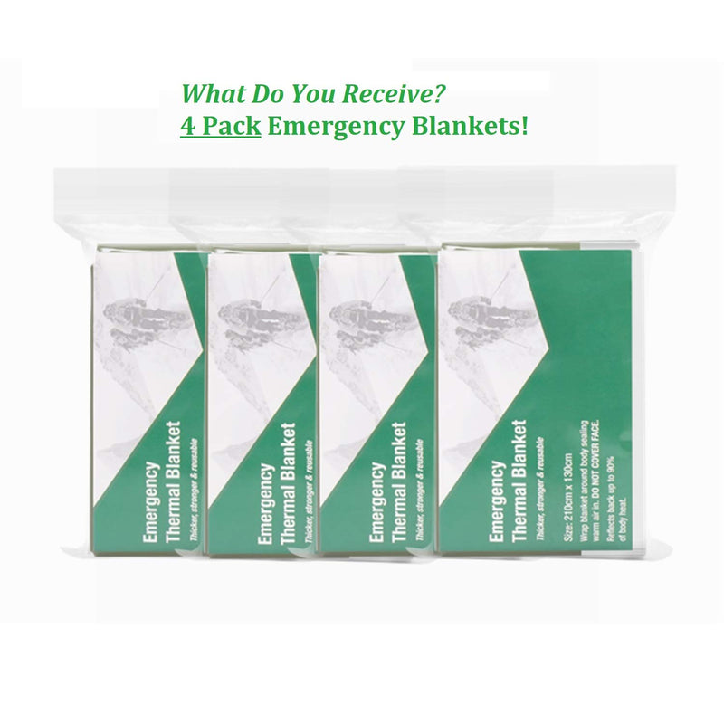 4 Pack Emergency Blankets Reusable Thermal Space Blankets Bulk for Camping,Hiking,Marathon Running,Outdoor Survival Or Homeless