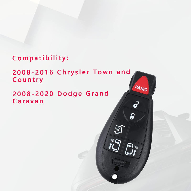 6 Buttons Keyless Entry Remote Control Car Key Fob for Chrysler Town and Country 2008-2016 Dodge Grand Caravan 2008-2020（M3N5WY783X） Pack of 2