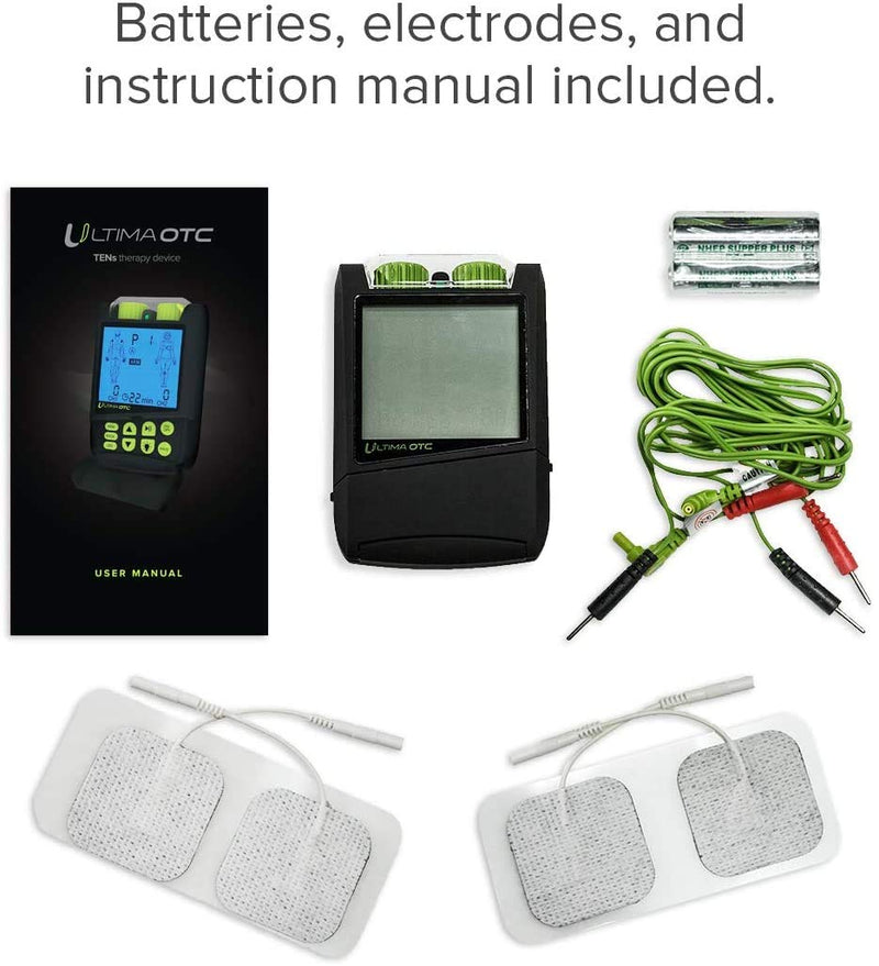 TENS Therapy Massager by Ultima OTC - Electric Muscle Contraction Stimulator for Electrotherapy Pain Relief - Massage Unit and Pain Therapy Device (White)