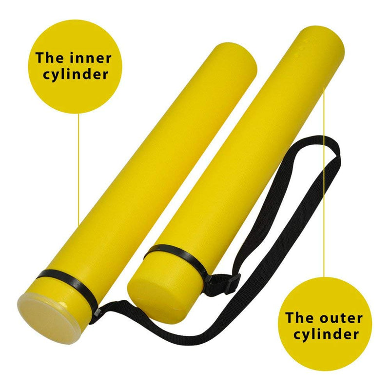 DEWEL Document Poster Tube with Clear ID Card Cap, Water and Light Resistant Telescoping Flexible Plastic Storage Tube for Blueprints, Prints, Posters, Targets,Artworks and Drawings (Yellow-Medium) Yellow-medium Size