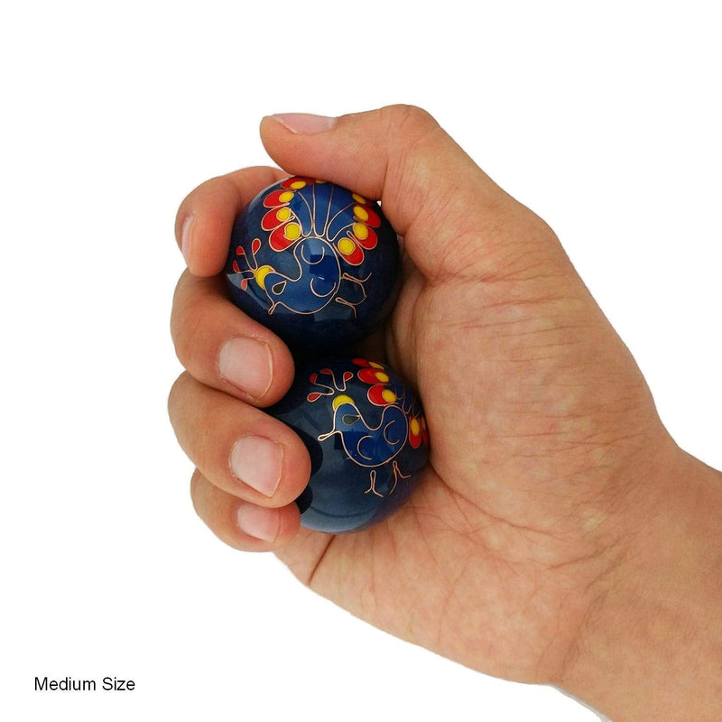 Top Chi Peacock Baoding Balls with Bamboo Stand. Chiming Chinese Health Balls for Hand Therapy, Exercise, and Stress Relief (Medium 1.6 Inch) Medium (Pack of 2)