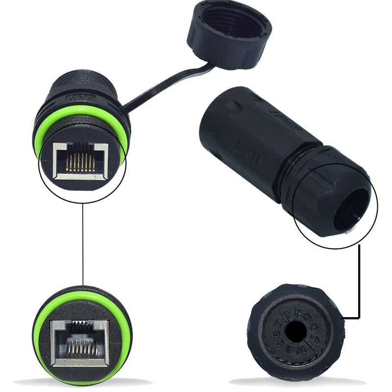 RJ45 Waterproof Connector IP68 Cable Connector, Panel Mount Coupler Female to Female, with Shielding Cable Coupler-CAT5E-YMP20-Green-2 PCS Green