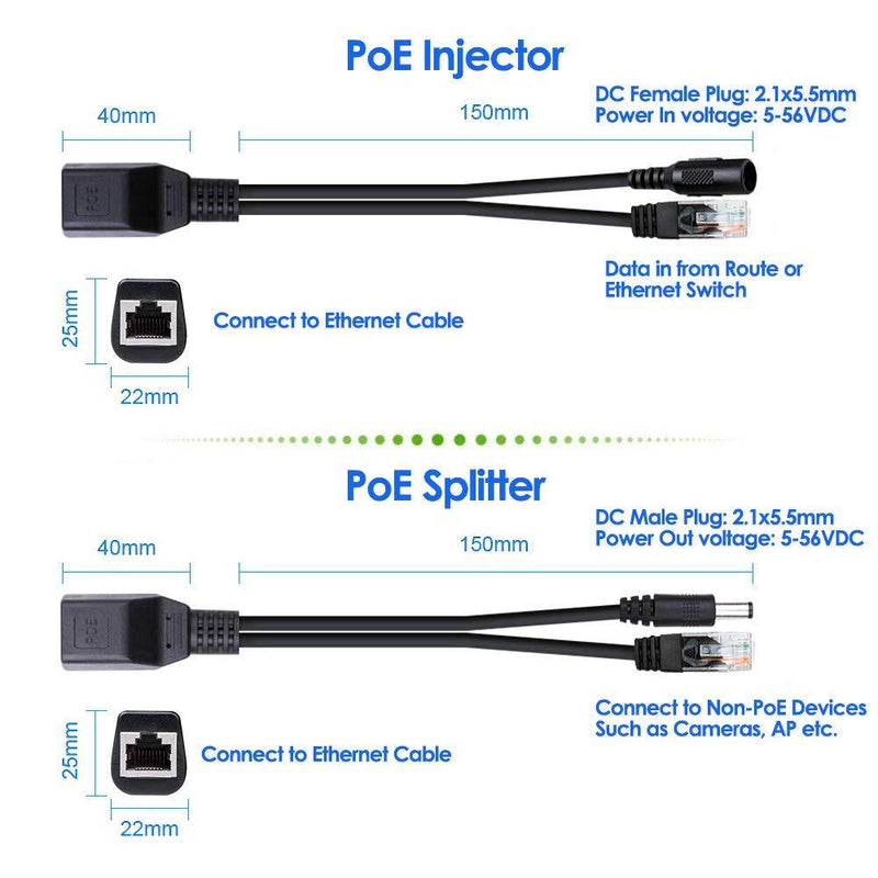 iCreatin Passive PoE Injector and PoE Splitter Kit with 5.5x2.1 mm DC Connector 1 Pair