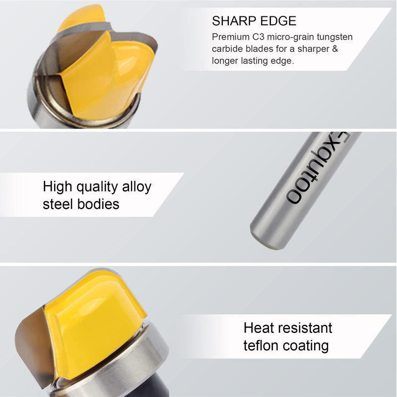 Exqutoo 3Pcs 1/4" Shank Carbide Round Nose Groove Router Bit Set Template Router planing Head Set with Ball Bearing Engraving Router planing Head Wood Cutter Woodworking Tools Carving Cutting Tool
