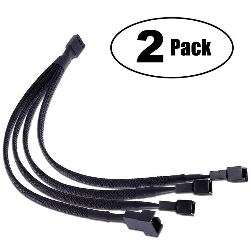 PWM Fan Splitter ,TeamProfitcom 4 pin Adapter Cable Sleeved Braided Y Splitter for Desktop Computer CPU Fan Splitter PC 4 Pin Fan Extension Power Cable 1 to 4 Converter 10 inches (2 Pack)
