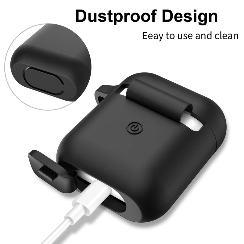 AirPods Case, Full Protective Silicone AirPods Accessories Cover Compatible with Apple AirPods 1&2 Wireless and Wired Charging Case(Front LED Visible),Black A-Black