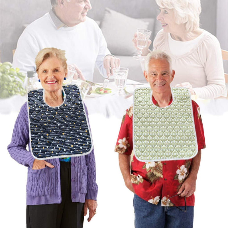 Mediss Cotton Absorbent Adult Bib - Mealtime Clothing Protector Daily Living Eating Aids Accessories for Elderly Parkinson Disabled, Seniors, Handicapped, Black Green, Large
