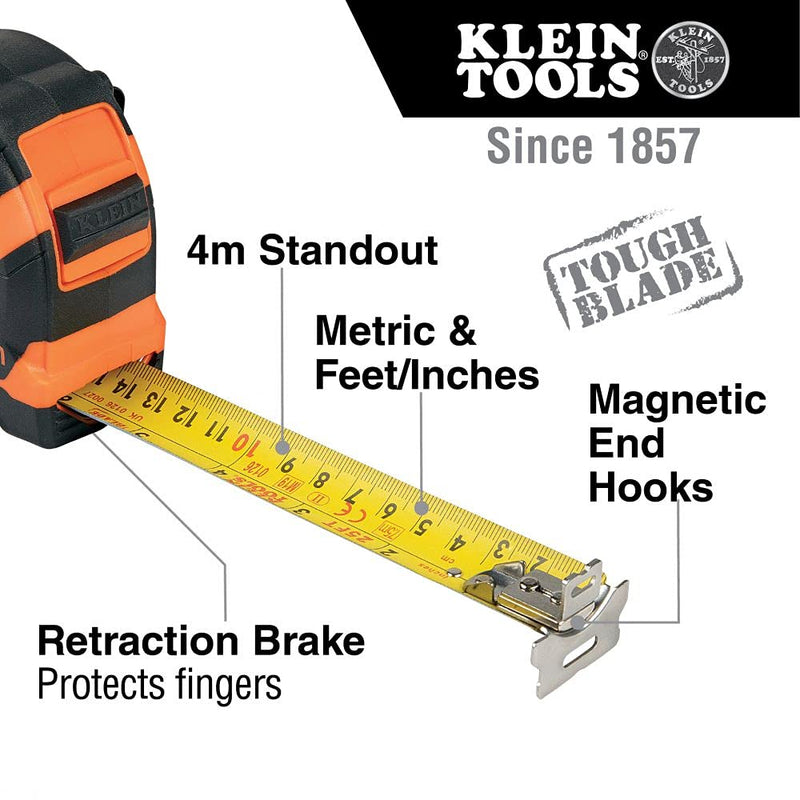 Klein Tools 9375 Measuring Tape, 7.5 m Double-Hook Double-Sided Tape Measure, Magnetic with Retraction Speed Break and Metal Belt Clip