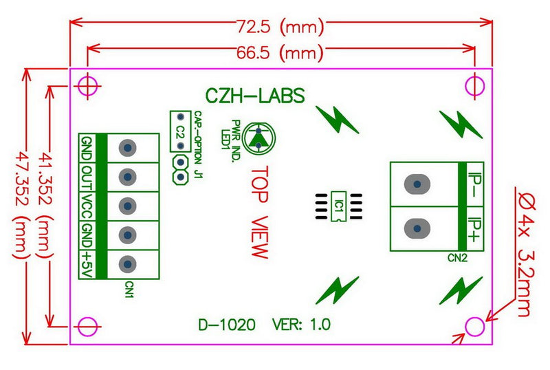 Electronics-Salon DIN Rail Mount AC/DC Current Sensor Module, Based on ACS712 (+/-20Amp) +/-20Amp