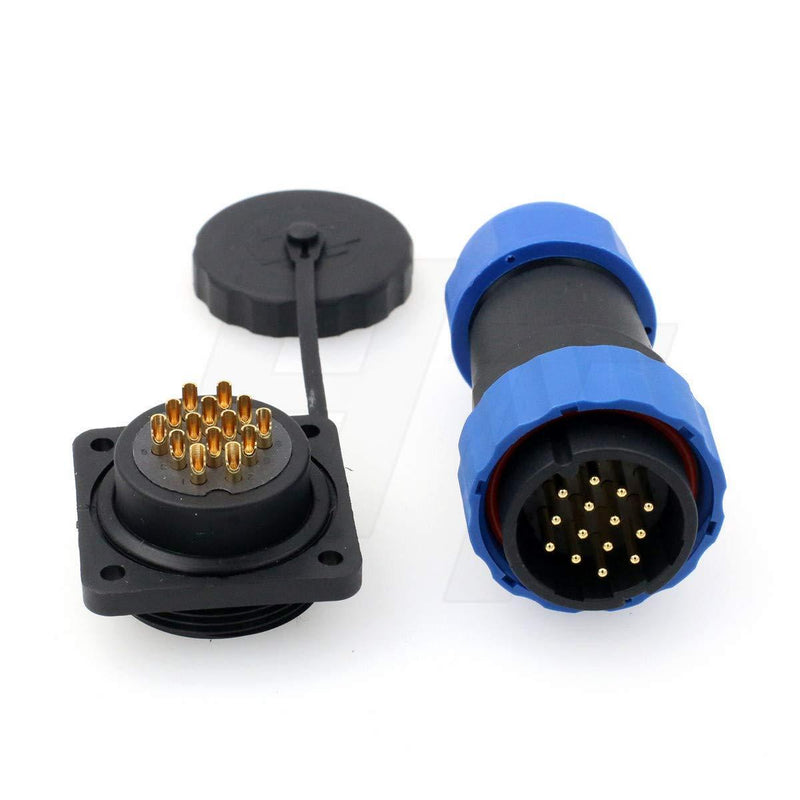 HangTon HE29 14 Pin Waterproof IP68 Connector Outdoor Circular Threaded Male Female Solder Plug Panel Socket 4-Screw (14 pin 10A 380V) 14 pin 10A 380V