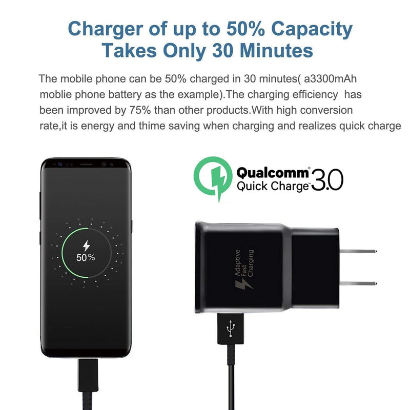 Samsung Fast Charger with USB Type C Cable 6ft for Samsung Galaxy S10/S10e/S10 Plus/S9/S9 Plus/S8/S8 Plus/A13/A03s/A30/A31/A32/A50/A51/A52/A53/Note 20/Note 10/Note 9/Note 8/S20/S20+/S21/S21+/S22 Ultra Black