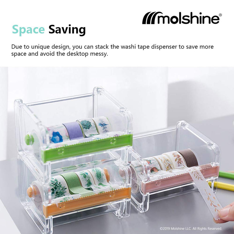 molshine Transparent Visible Desktop Multi Washi Masking Tape Dispenser,Tape Cutter,Roll Tape Holder (Not Include Masking Tape) (Brown) Brown