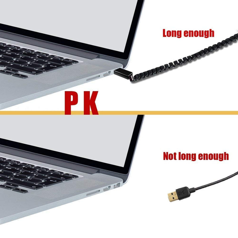 MXTECHNIC USB 2.0 Expansion Spring Coiled Cable 4in Standard Spiral Flexible Active Extension USB 2.0 A-Male to A-Female Processors for Printers, Cameras, Mouse and Other USB Computers (3 Packs) Male to A-Female Expansion cable 3 Packs