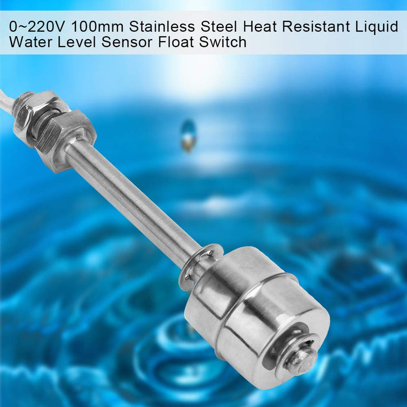 Liquid Level Sensor, AC/DC 0~220V Stainless Steel Liquid Water Level Sensor Liquid Float Switch Tank Vertical Water Level Sensor for Pool Can 100mm