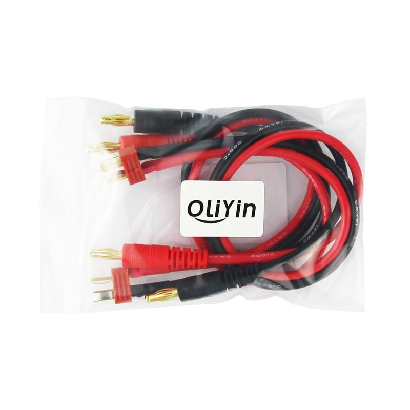OliYin 2pcs Anti-Skid T-Plug Deans Style Connector to 4mm Banana Plugs Battery Charge Lead Adapter 14awg 30cm 11.8in Cable(Pack of 2)