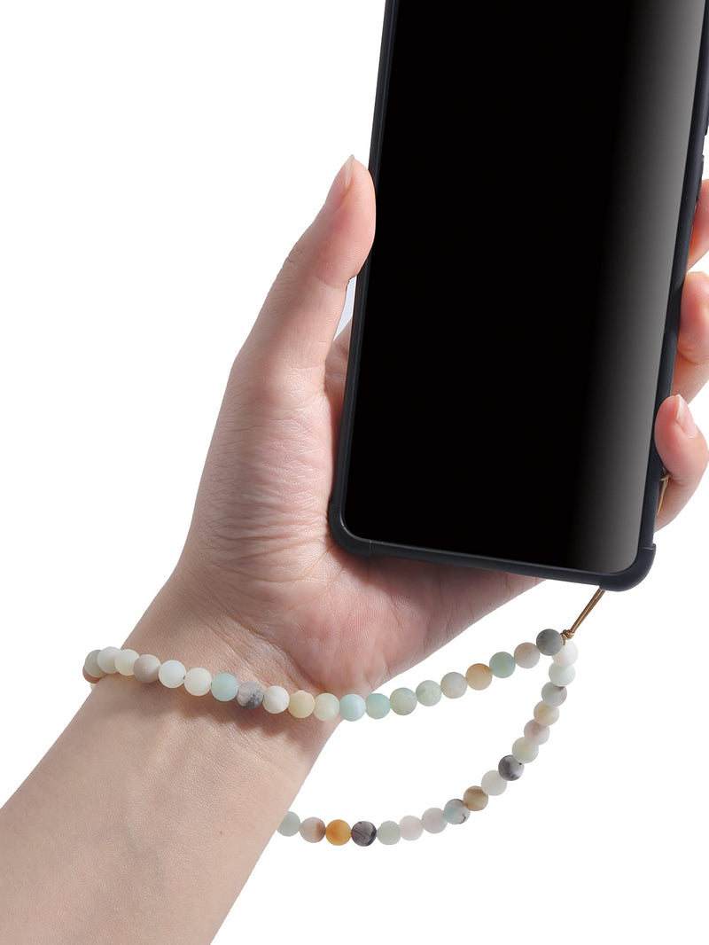 OAIITE Semi-Precious Gem Stones Beaded Phone Charm Cell Phone Lanyard Wrist Strap Handmade Natural Gemstone Phone Chain string Amazonite