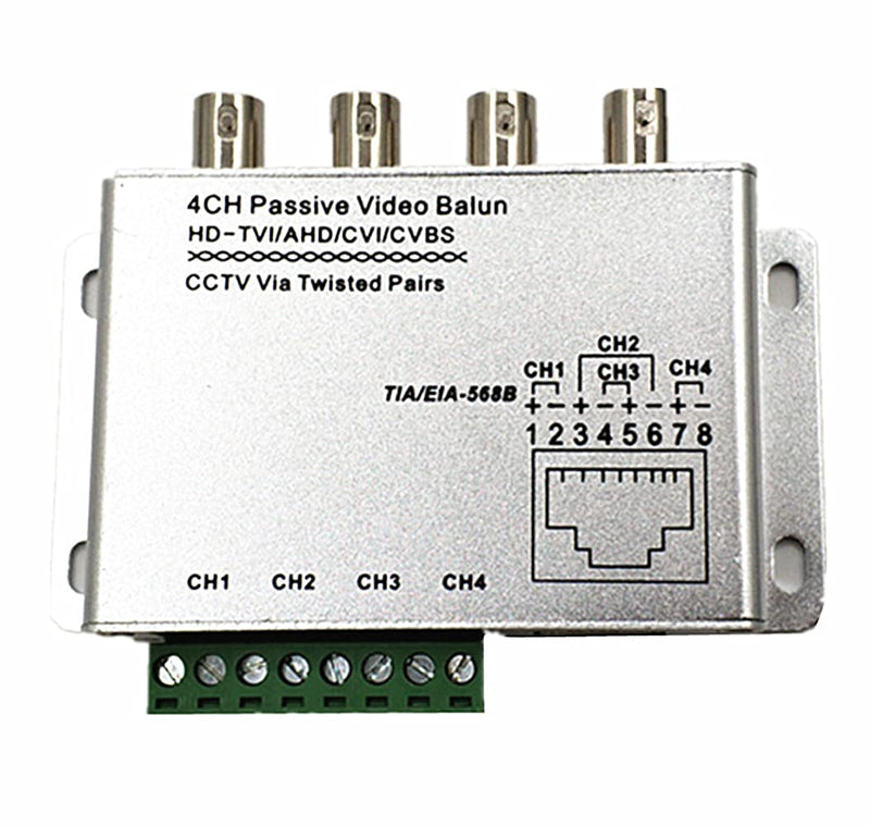 BeElion UTP 4 Channel 720P 1080P CVI/TVI/AHD Passive HD Transceiver,BNC to Cat5/5E/6 RJ45(T568B) UTP Cable Converter for CCTV Camera System