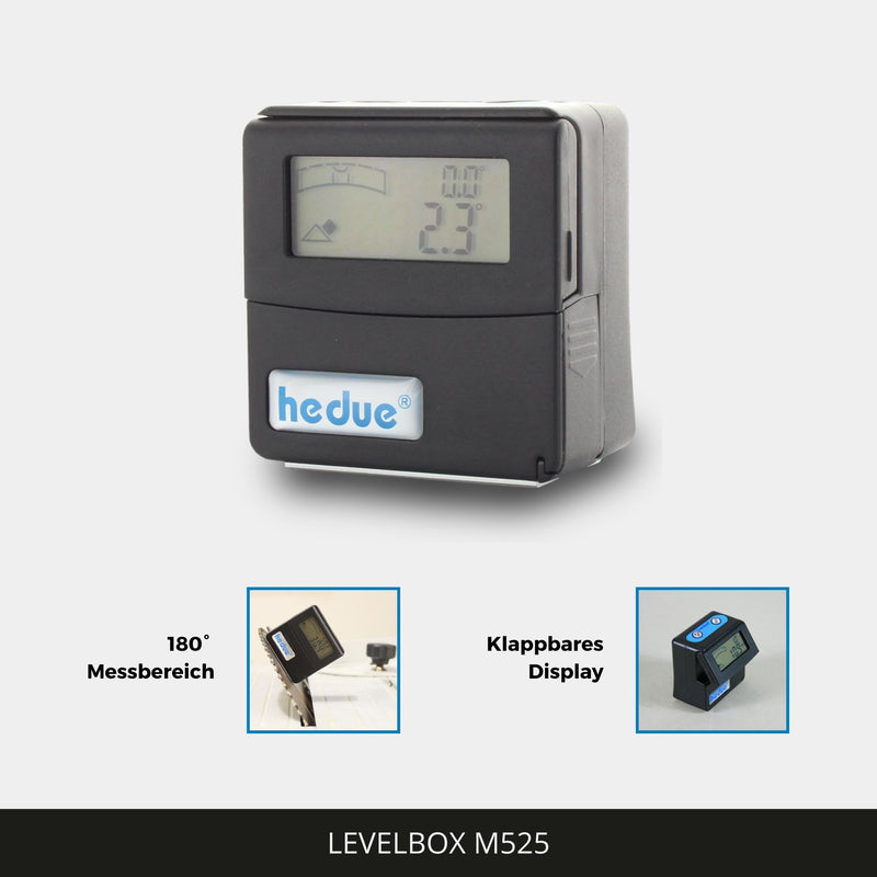 hedue® LevelBox M525 - Bevel Box magnetic for absolute and relative measurements, digital protractor, digital spirit level & inclinometer