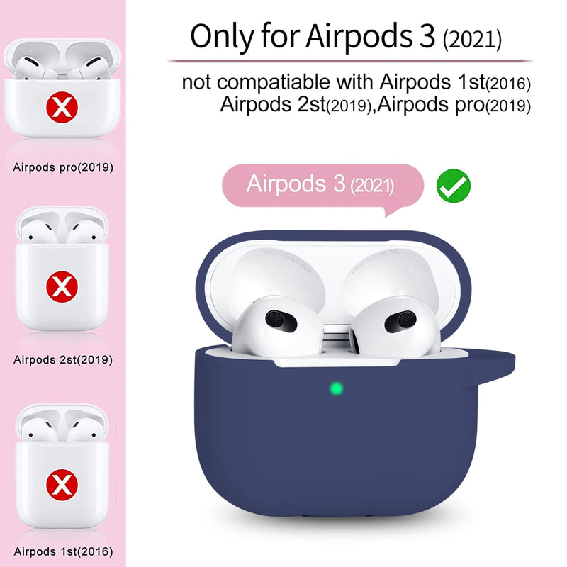 R-fun AirPods 3 Case Cover, Silicone Protective Accessories Skin with Keychain Compatible with Apple AirPod 3rd Generation 2021 for Women Men Girls Boys,Front LED Visible-Midnight Blue A-Midnight blue
