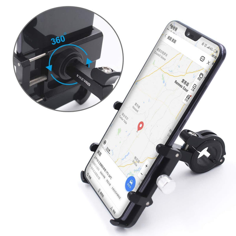 GUB Bicycle & Motorcycle Phone Mount, Aluminum Bike Phone Holder Mount with 360° Rotation for iPhone 11 12 Pro Max Mini X XR Xs 8 Plus, Samsung S20 S10 Note20/10/9/8 4-7 Inch - Upgraded black
