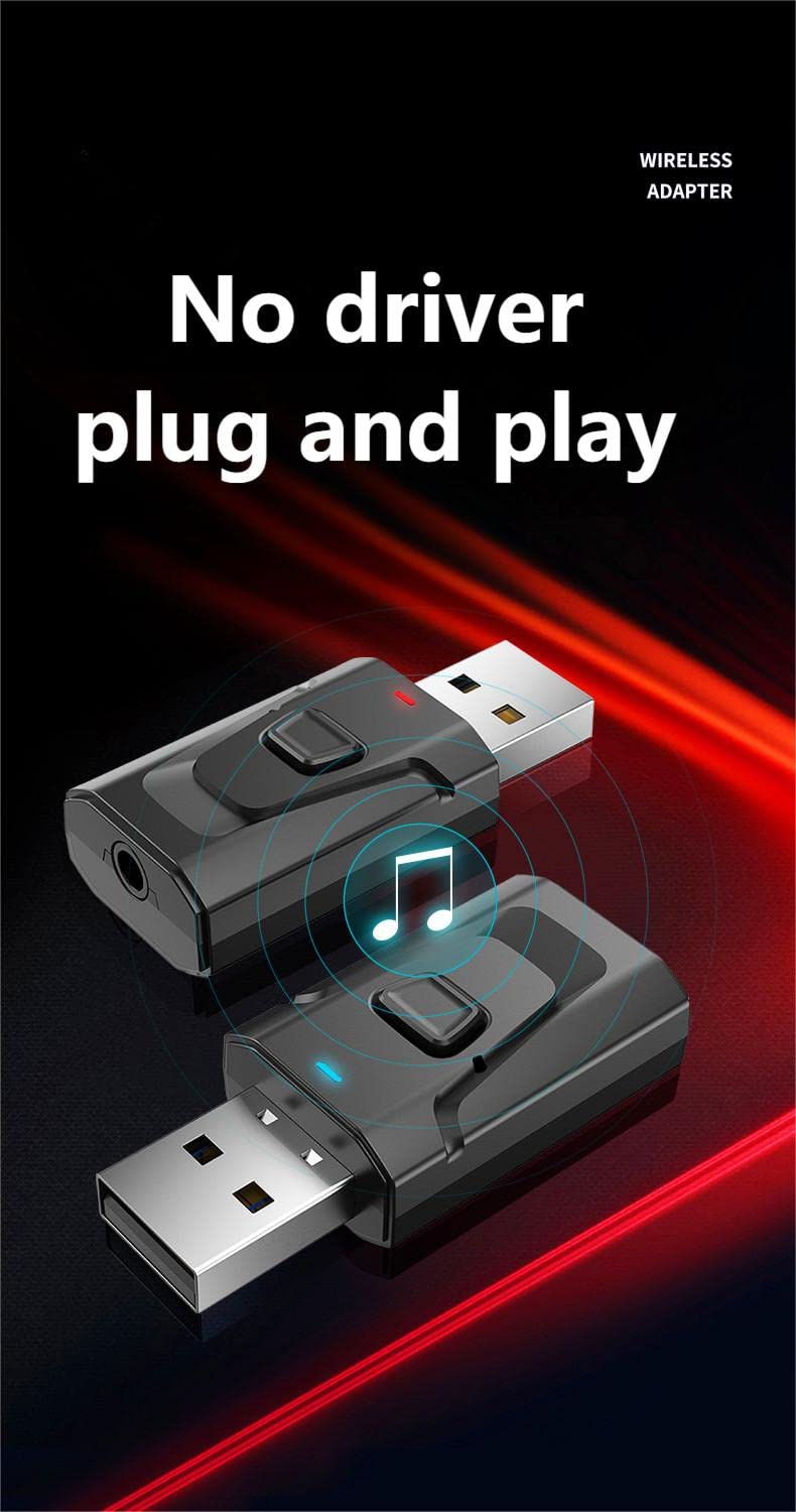 SHANFEILU USB Bluetooth 5.0 Adapter 4-in-1 Wireless Stereo Audio Transmitter Receiver Adapter with 3.5mm AUX for Car Aux PC TV Speaker Home Audio System