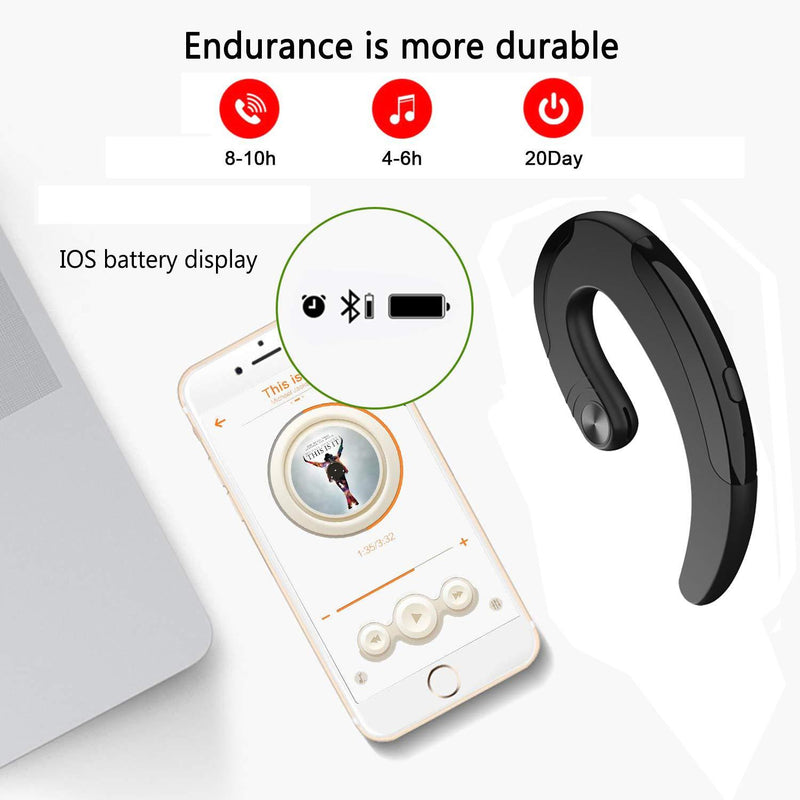 Ear-Hook Bluetooth Headset with Mic Lightweight Noise Cancelling 5 Hrs Playtime, Wireless Painless Wearing Earphones for Android Phones/iPhone X/8/7/6, Non Bone Conduction Headphone with Ear Plug