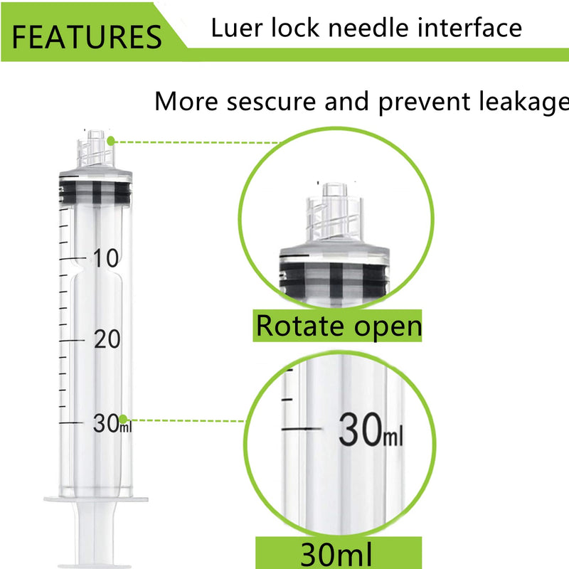2Pcs 30ml Plastic Syringes and 2Pcs Blunt Needle Tip Luer Lock 14Ga x 10", Great for Scientific Labs, Measuring and Refilling