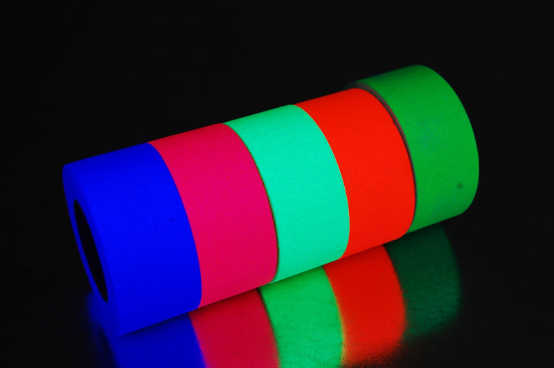 1 Inch x 6 Yards UV Blacklight Reactive Fluorescent Gaffer Tape (5 Pack 5 Rolls x 6 Yards) 5 Pack 5 Rolls x 6 Yards