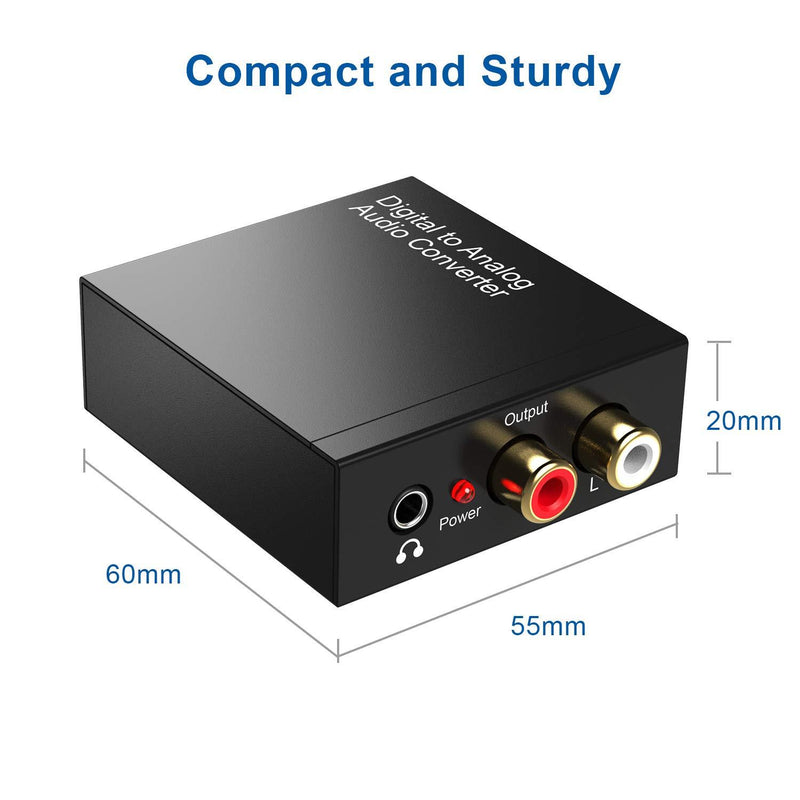 Rybozen 192kHz Digital to Analog Audio Converter,Digital SPDIF Optical (Toslink) to Analog L/R RCA & 3.5mm Jack DAC Converter ,with Optical Cable &Power Adapter, for PS4 Xbox HDTV DVD Headphone