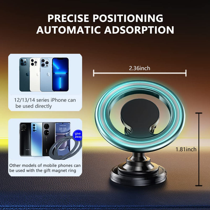 Compatible for MagSafe Car Mount for iPhone,[2022 New Upgrade] Dashboard 360° Rotation Magnetic Car Mount,Cell Phone Holder for MagSafe iPhone 13 12 / All Smart Phones (Black) Black