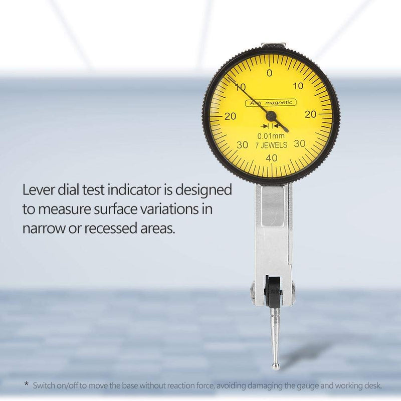 Dial Indicator, Flexible Strong Magnetic Stand Base Holder with Lever Dial Test Indicator Gauge Exactness Scale and Installation Accessories 0~0.8mm