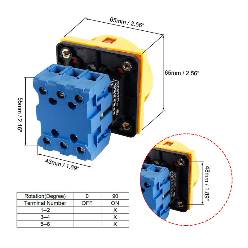 VictorsHome Changeover Switch SYW30-25 2 Positions 6 Terminals Universal Rotary Cam Selector Latching Switches 660V 25A