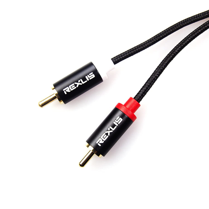 REXUS RCA Audio Cable 6 feet (1.8 M), 3.5mm Male to 2-Male RCA Stereo Audio Adapter Aux Cable Gold Plated Copper Aluminum Protect Shell(RCA35H18) Black