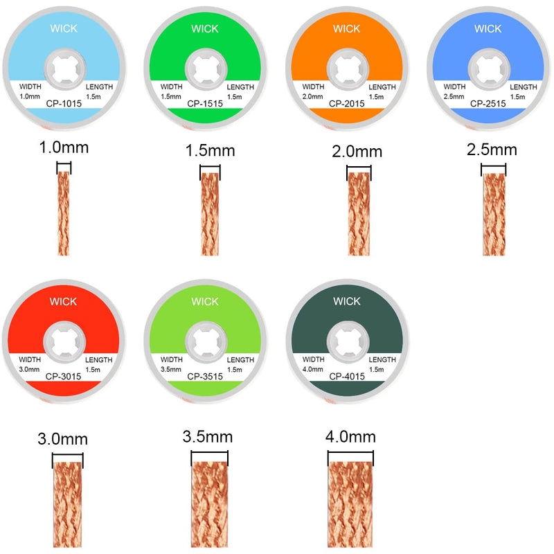 Xiatiaosann Desoldering Braid Desoldering Wire Soldering Wick Desoldering Braid Wire Solder Tool Pack of 7 for Soldering Circuit Boards, 1.5 Meter Length (1.0/1.5/2.0/2.5/3.0/3.5/4 mm)