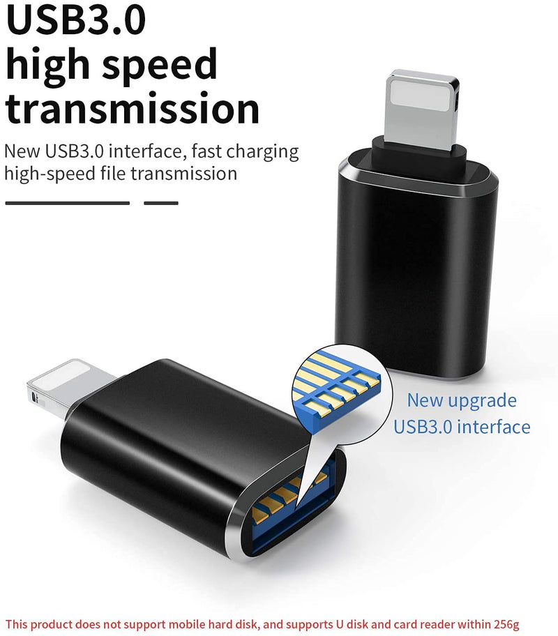 (Apple MFi Certified)Lightning Male to USB3.0 Female Adapter OTG Cable,2 Pack Portable USB Camera Adapter OTG Data Sync Cable for iPhone13/12/11/Xr/X/XS/8/7/Card Reader/Flash Drive/Mouse/MIDI Keyboard Black