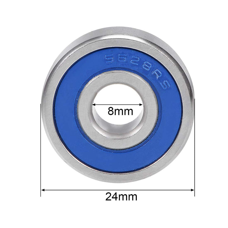 uxcell S628-2RS Stainless Steel Ball Bearing 8x24x8mm Double Sealed 628RS Bearings 3-Pack
