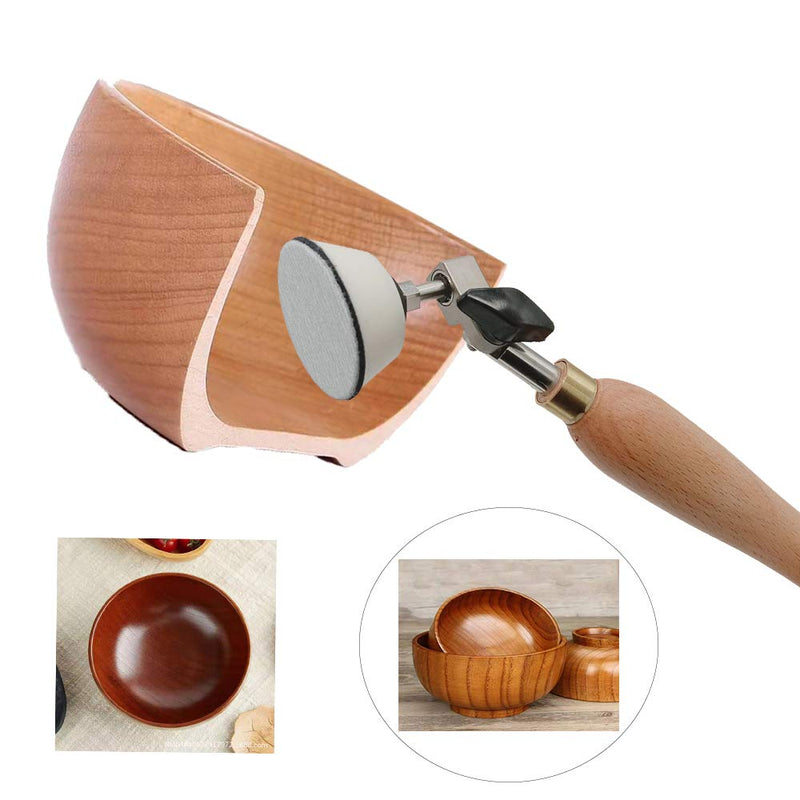 Bowl Sander, Sanding Tool for Woodworking, With 2 Inch and 3inch Hook and Loop Sanding PU Pad and 11.8 Inch Long Hardwood Handle, Total 100 Pcs Sandpaper Discs in Grits 80/120/150/180/240