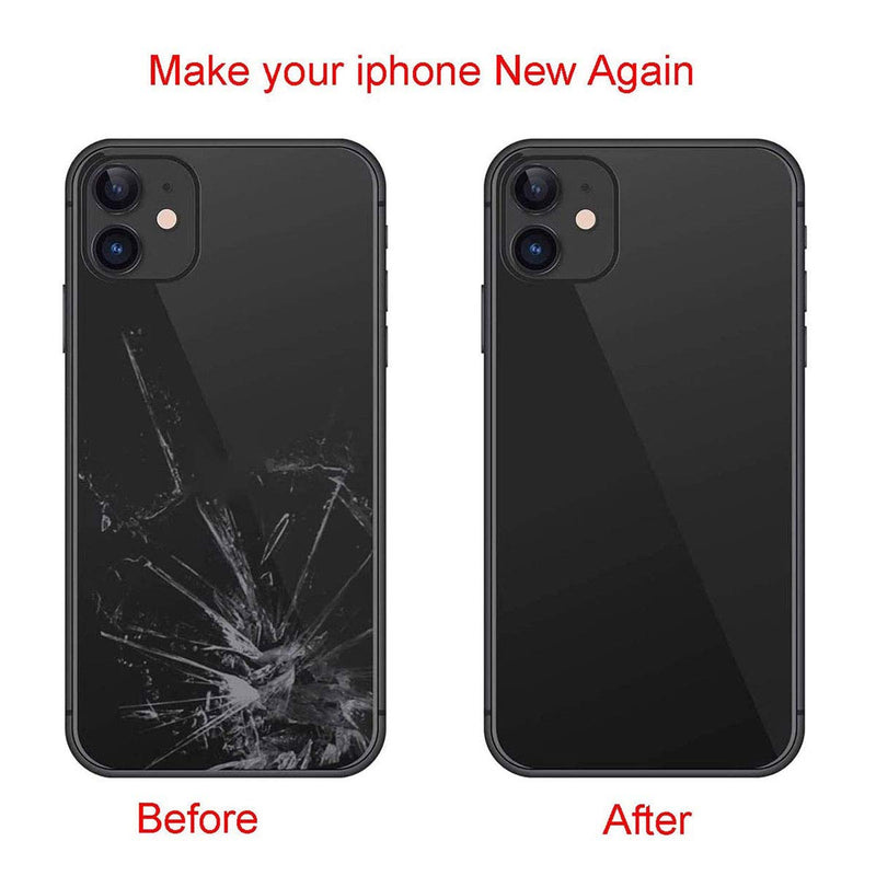 Perzework OEM Rear Back Glass Replacement for iPhone 11 6.1 inches with Reparing Toolkit and Pre-Installed Adhesive (Black) Black