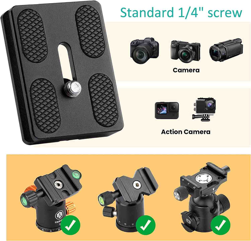 VIZEMO Camera Quick Release Plate PU50 2 Pieces QR Small Plate with 1/4"-20 Screw,Tiny Universal Quick Release Plate for Arca Swiss Standard Clamp for DSLR Camera Tripod Ballhead 50MM-1.97"(2 Packs)