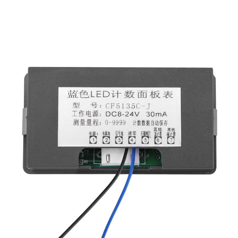 Digit Counter, DC 8-24V 4 Digit LED Digital Display 0-9999 Up/Down Plus/Minus Panel Counter Meter with Cable (Blue)