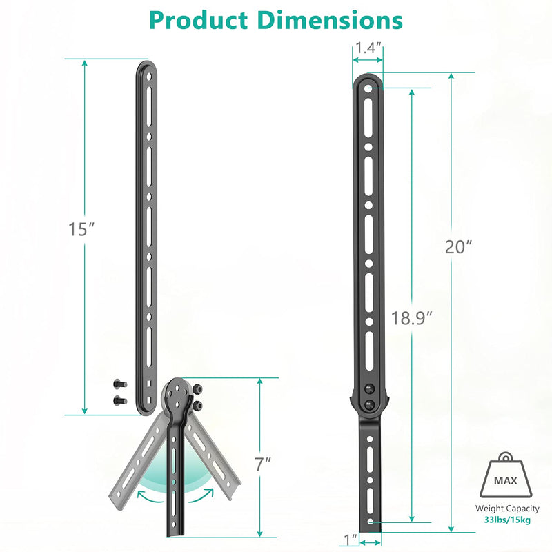 WALI Sound Bar Mount Bracket, for Mounting Above or Under TV, with Adjustable 3 Angled Extension Arm, Fits Most 23 to 65 Inch TVs, up to 33 lbs (SBR202) SoundBar Bracket
